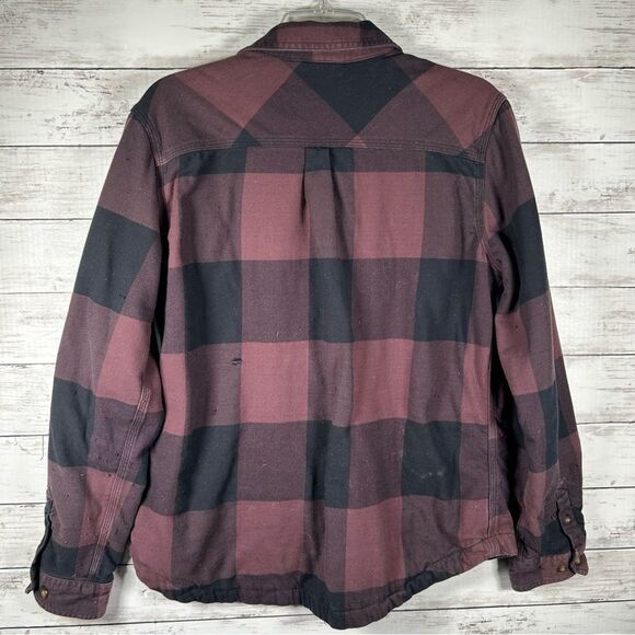 Carhartt Grunge Rugged Flex Fleece Lined Flannel Shirt Purple Plaid M (8/10) - Picture 2 of 15